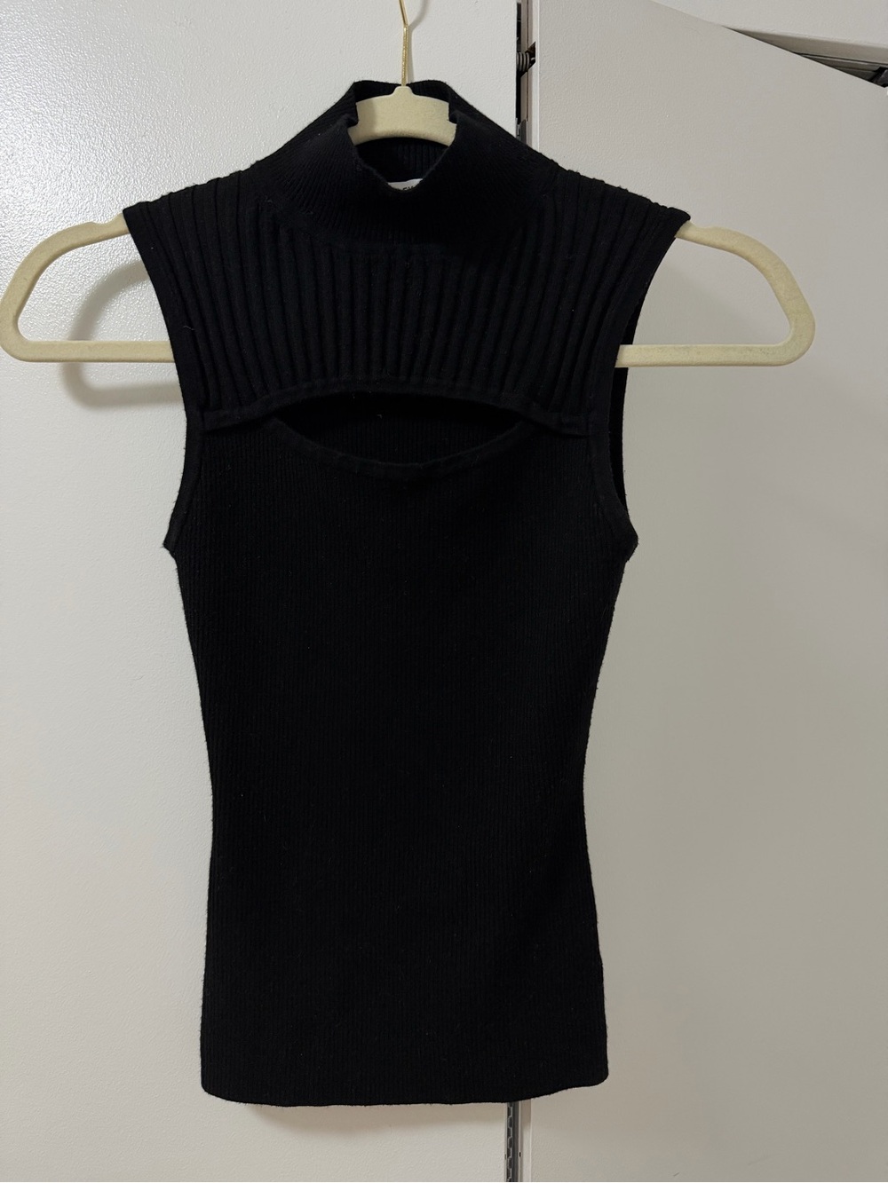 Bailey 44 Sleeveless Black Ribbed Mock Neck Top with Cutout